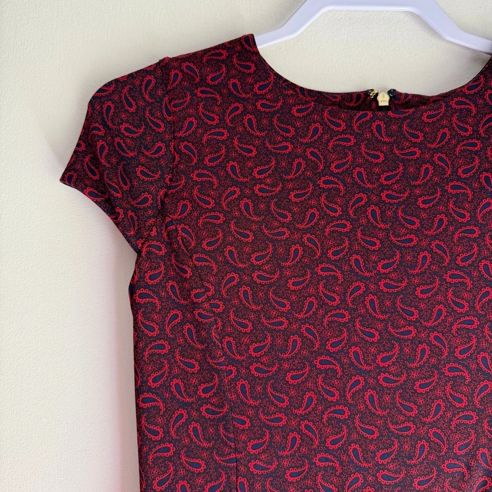 Michael Kors Burgundy Navy Paisley Fit and Flare Ruffle Hem Dress XS